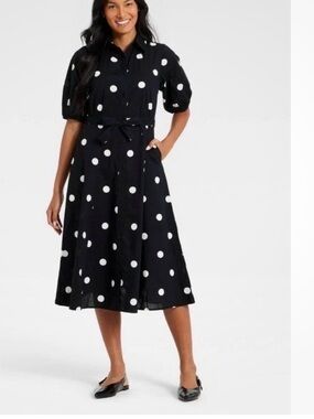 A New Day Polka Dot Balloon Sleeve Button Up Dress Size L - worn once